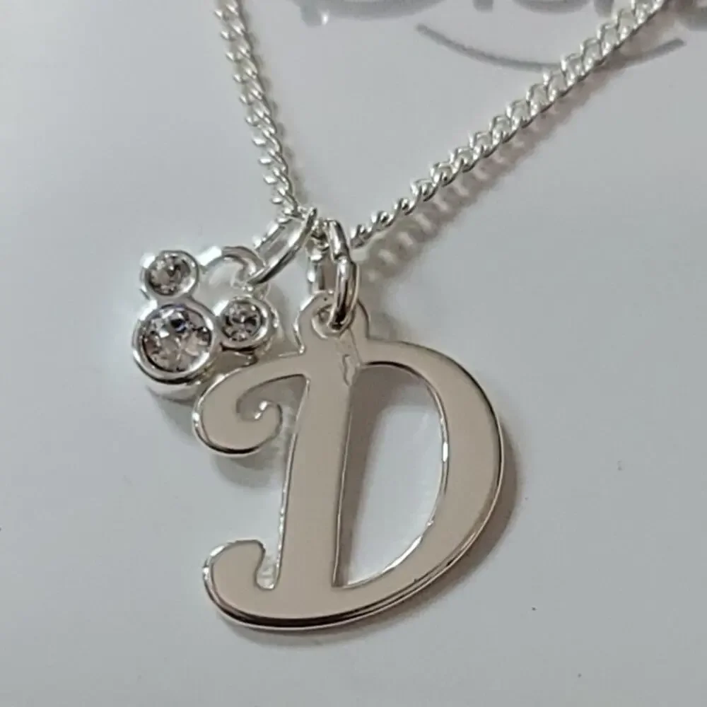 Disney Silver-Tone Necklace With 'D' Pendant and Mickey Mouse Charm Rhinestone
